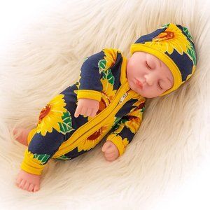 10 Inch Newborn Baby Doll and Clothes Set with Cute Sunflower Jumpsuit